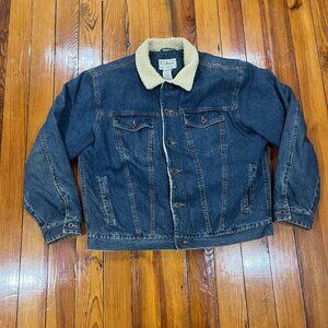 L.L. Bean Sherpa Lined Denim Jean Truckers Jacket Blue Men's Size XL